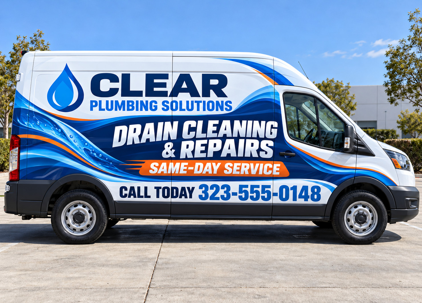 Illustrative Clear Plumbing Solutions van graphics